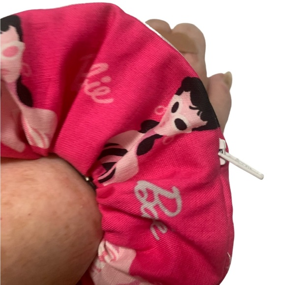 Barbie zipper hair scrunchie hand made USA pink cotton rare print summer trend - Picture 3 of 5